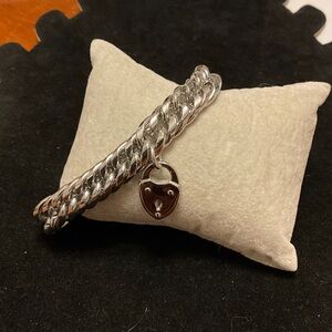 Stella and Dot Silver Tone Chain Bracelet with Lock Charm